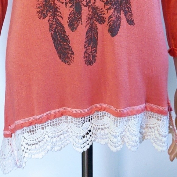 EUC SPOILED Long Sleeve Hooded Top Dreamcatcher Pattern Orange/Coral Small - Picture 6 of 9